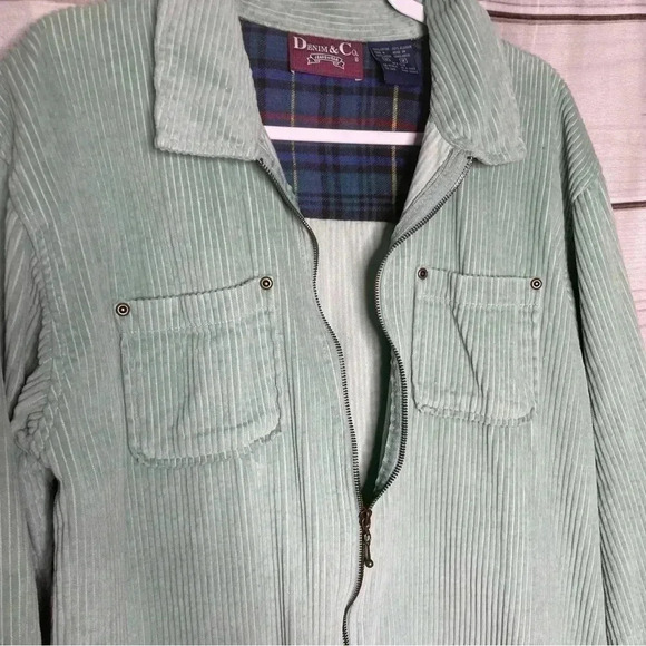 Denim & Co Womens Corduroy Jacket Medium Light Green Zip Up Pockets Unlined - Picture 5 of 11